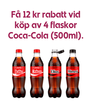 Få 12 kr rabatt vid köp av 4 flaskor Coca-Cola (50 cl)