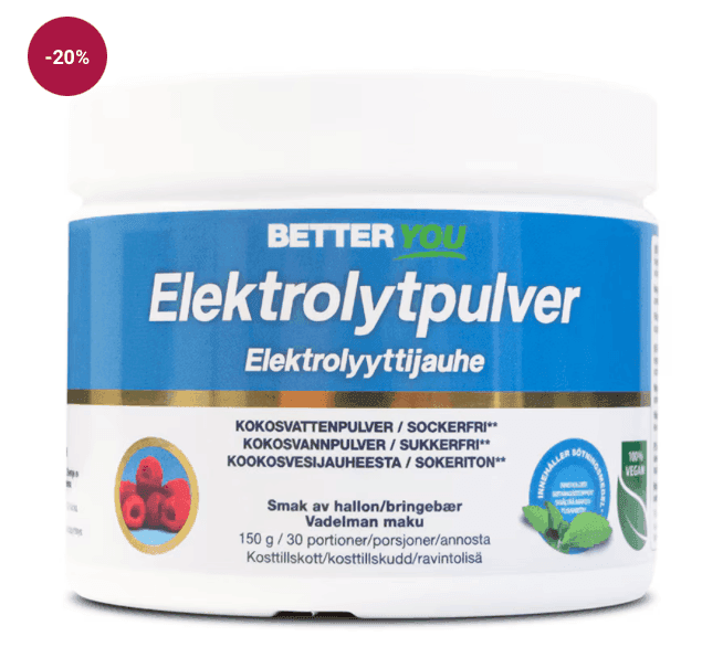 - 20 %. Better You. Elektrolytpulver Hallon 150 g.