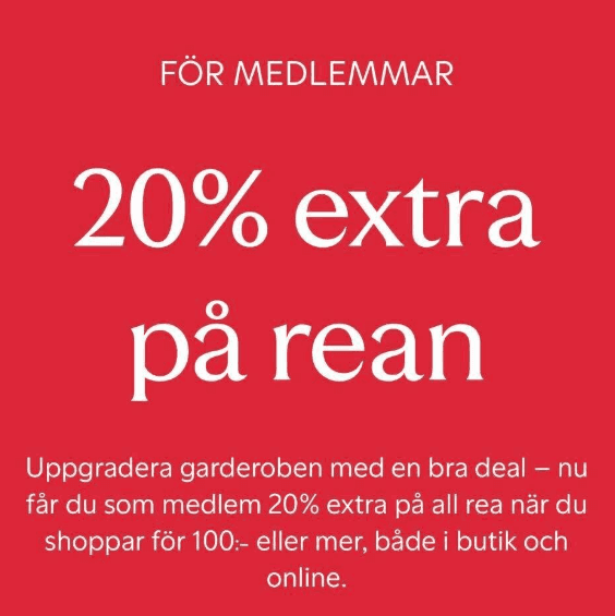 20 % extra på rean hos Lindex för medlemmar