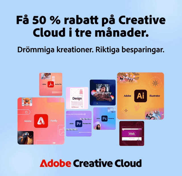 Få 50 % rabatt på Adobe Creative Cloud I tre månader