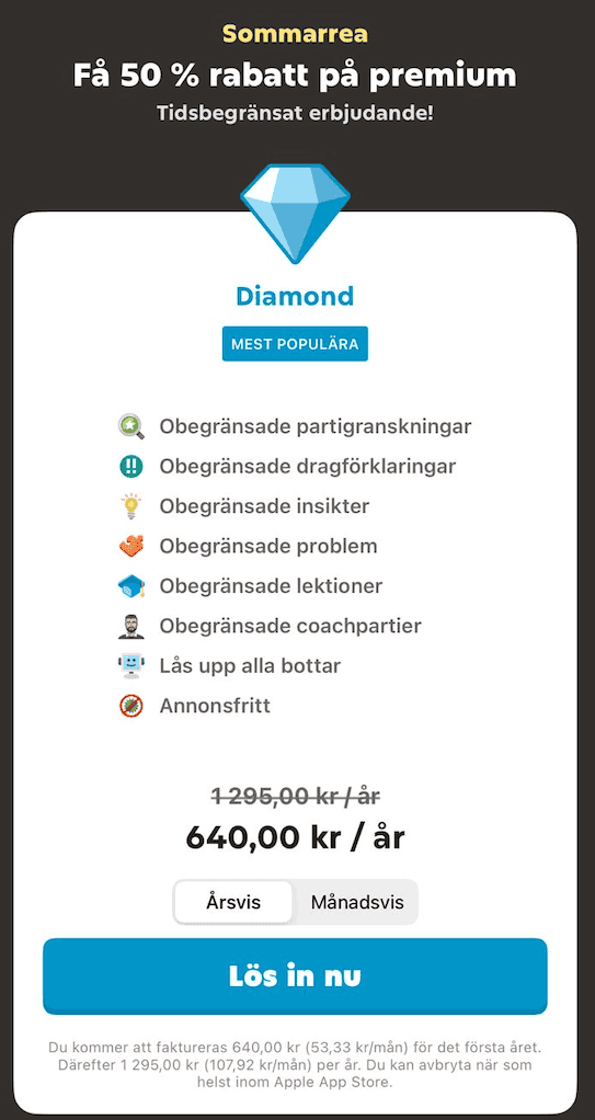 Halva priset på premium (Diamond) hos Chess.com