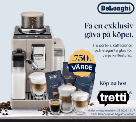 Få kaffekit vid köp av Delonghi espressomaskin hos Tretti