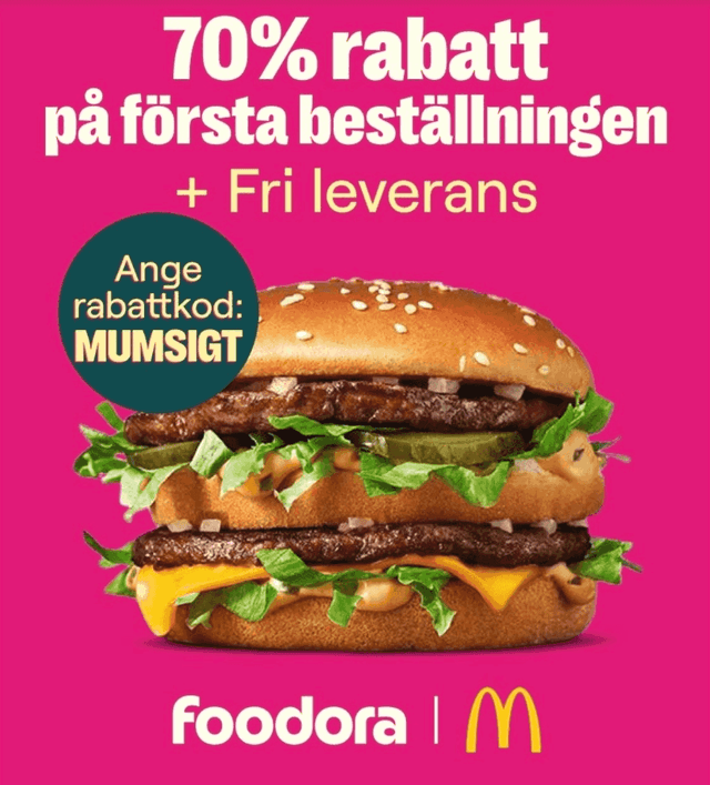 70 % rabatt på första ordern hos Foodora + fri leverans