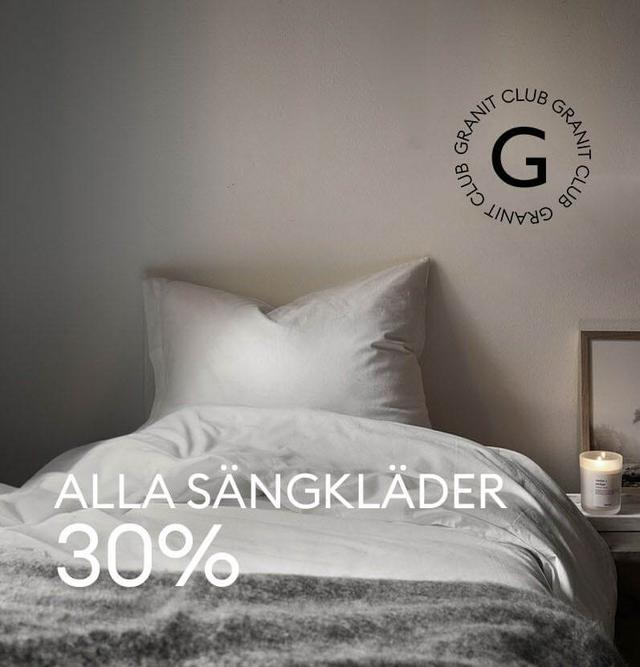 Få 30% rabatt på alla sängkläder hos Granit!