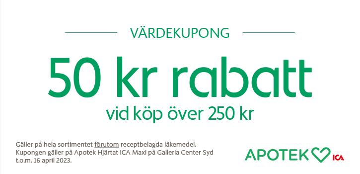 50 kr rabatt på Apotek Hjärtat i Galleria Center Syd