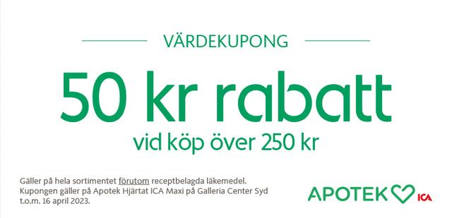 50 kr rabatt på Apotek Hjärtat i Galleria Center Syd