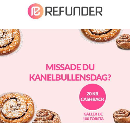 20 kr cashback på en kanelbulle från Refunder