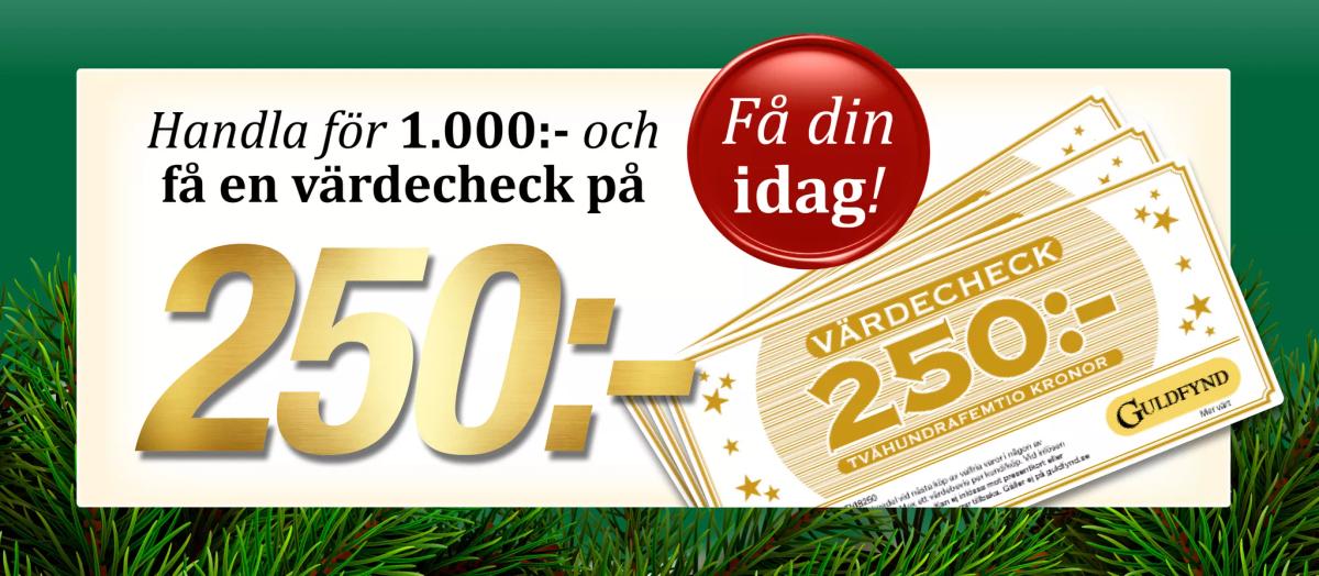 250 kr värdecheck vid köp för 1000 kr hos Guldfynd