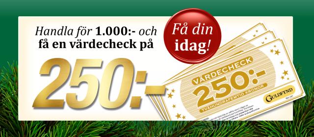 250 kr värdecheck vid köp för 1000 kr hos Guldfynd