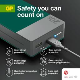 Kompakt Powerbank 20 000mAh med USB-C