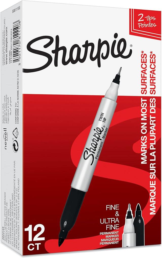 Sharpie Twin-Tip Black Markers, 12-Pack