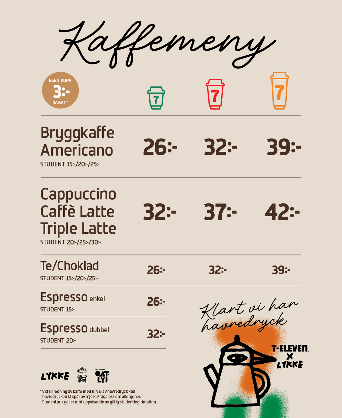 7-Eleven 3 kr miljörabatt på kaffe när du tar med egen kopp!