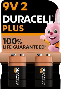 Duracell Plus 9V Alkaline batterier, 2-pack