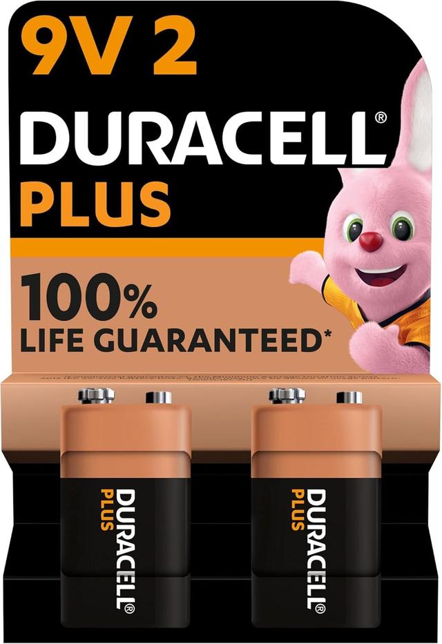 Duracell Plus 9V Alkaline batterier, 2-pack