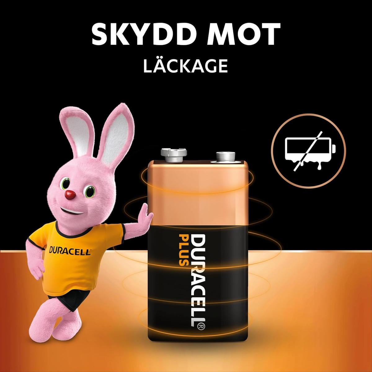 Duracell Plus 9V Alkaline batterier, 2-pack