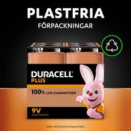 Duracell Plus 9V Alkaline batterier, 2-pack