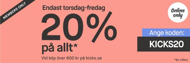20 % vid köp över 600 kr på Kicks.se