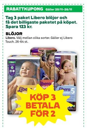 Libero blöjor - köp 3 och betala för 2 hos Coop