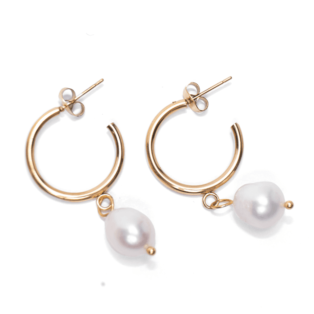 Elegant 18K Gold-Plated Pearl Hoop Earrings