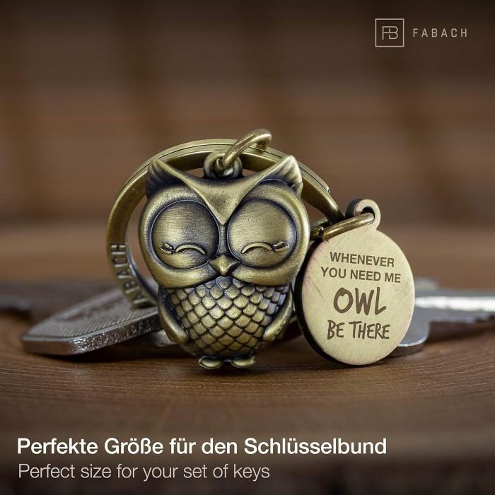 FABACH Owly Engraved Owl Keyring - Antique Bronze