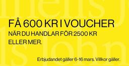 Johnells - få 600 kr i voucher när du handlar för 2500 kr
