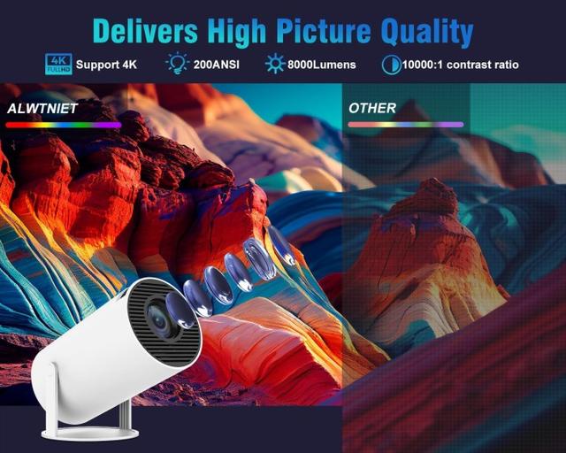 Bärbar 4K Android 11 Miniprojektor med 8000 Lumen