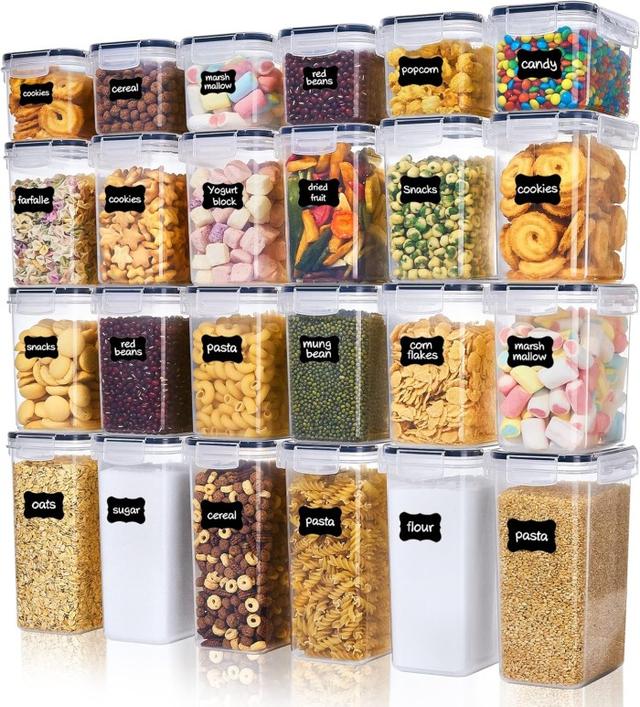 Vtopmart 24-Pack Lufttäta Förvaringsburkar med Etiketter