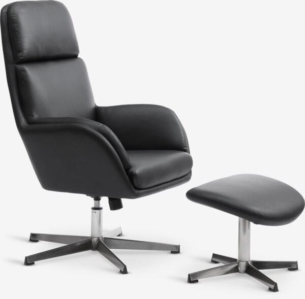 TANKEDAL Svart Reclinerfåtölj med Fotpall