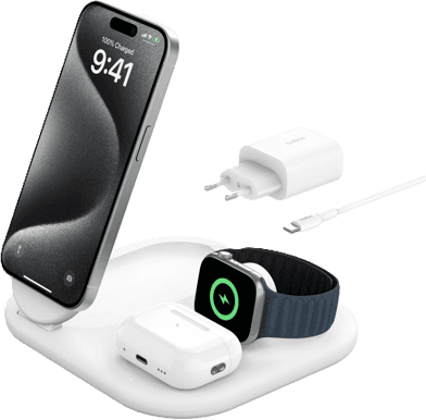 Belkin Pro Qi2 15W Trådlös 3-i-1 Laddare Vit
