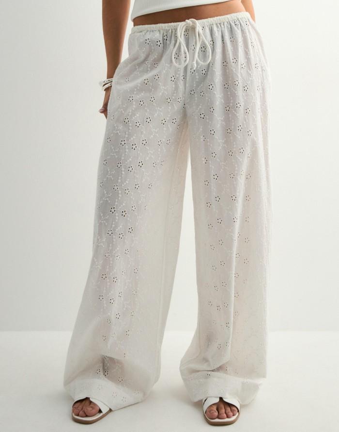 Elegant White Broderie Anglaise Pull-On Pants
