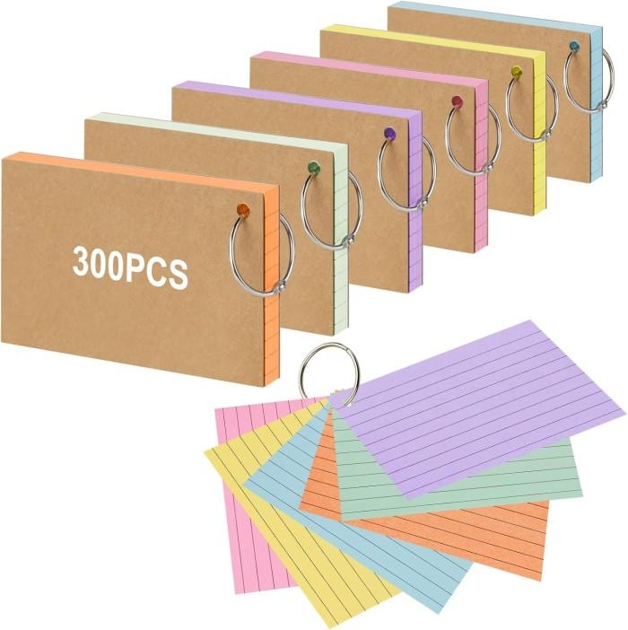 300-pack Linjerade Färgglada Flashkort med Pärmringar
