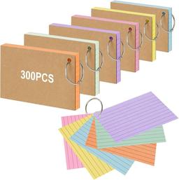 300-pack Linjerade Färgglada Flashkort med Pärmringar
