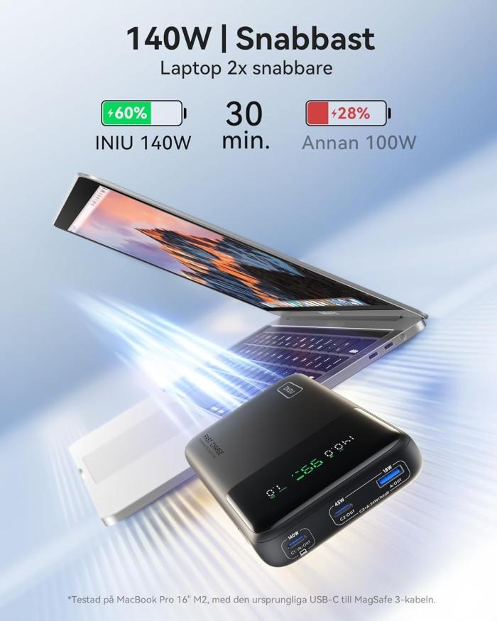INIU 25000mAh Laptop Powerbank - Snabbladdning USB-C
