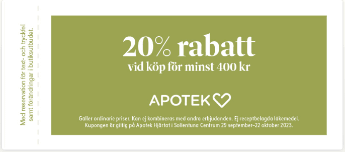 20% rabatt på Apotek Hjärtat - Sollentuna Centrum