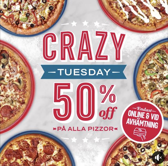 50% rabatt på alla pizzor hos Domino's
