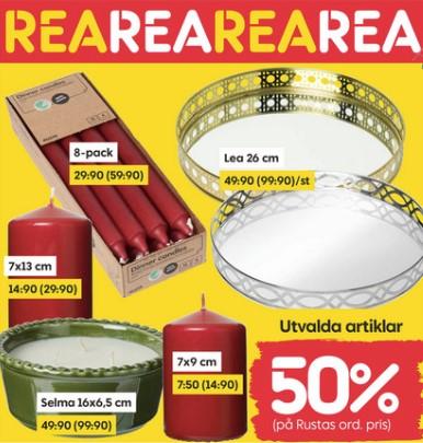 50% rabatt på utvalda ljus och tillbehör hos Rusta