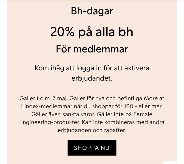 20% på alla bh-ar för medlemmar