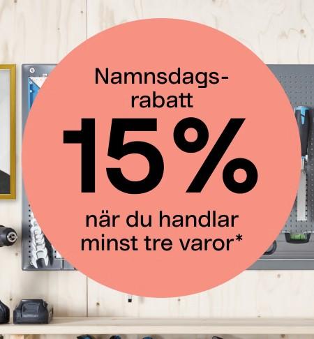 Namnsdagsrabatt hos Clas Ohlson - 15% rabatt vid köp av tre eller fler varor online