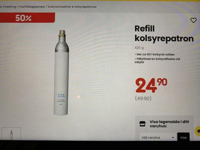 50% på priset på refill kolsyrepatron