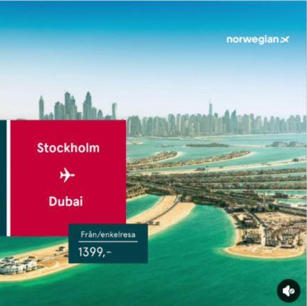 Norwegian: Stockholm - Dubai från 1399 kr