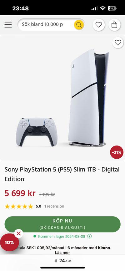 Sony PlayStation 5 (PS5) Slim 1TB - Digital Edition - Köp på 24.se