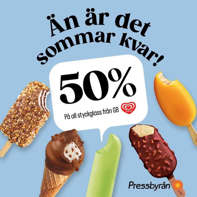 Pressbyrån: 50 % på glass från GB