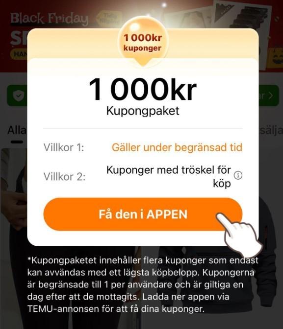 Temu - kupongpaket med 1000 kr rabatt
