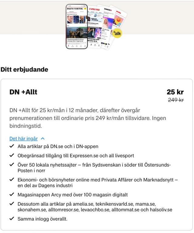 DN +Allt för 25 kr/mån i 12 månader