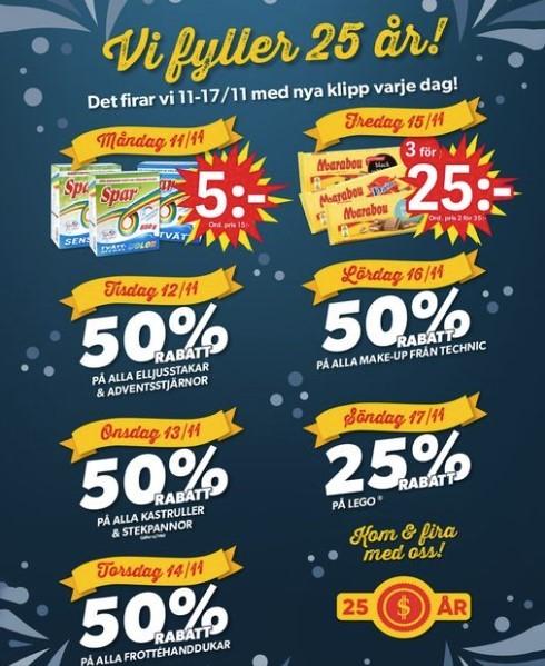 Dollarstore fyller 25 år, priserna börjar i morgon 11/10.