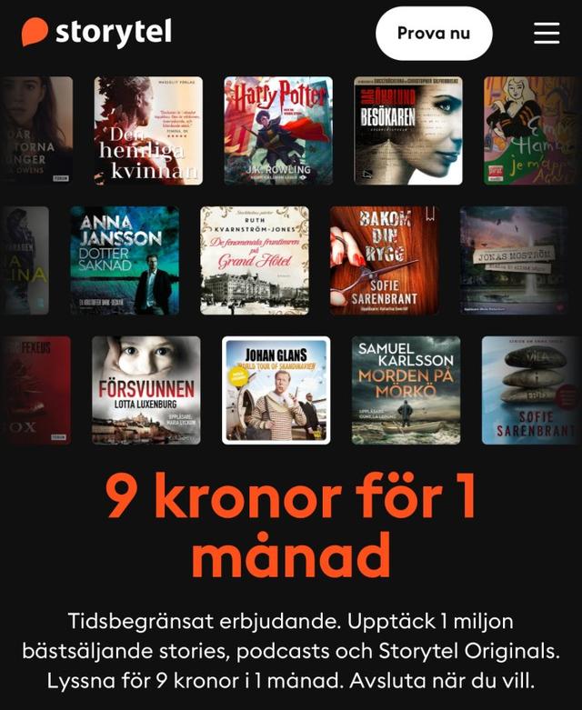Storytel 1 månad för endast 9 kr