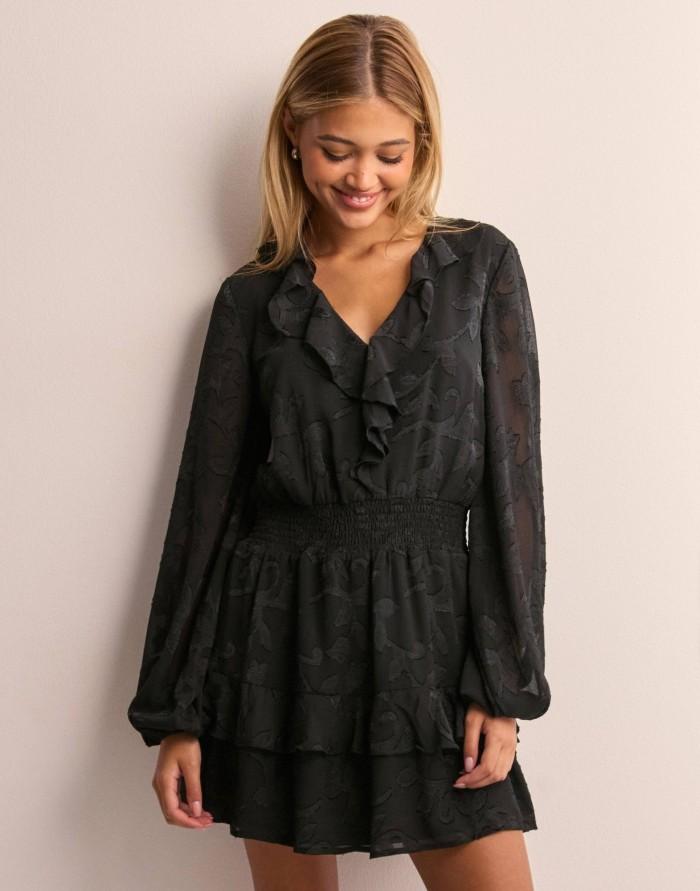 Elegant Black Flounce Dress - Nelly