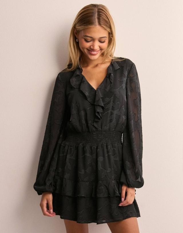 Elegant Black Flounce Dress - Nelly