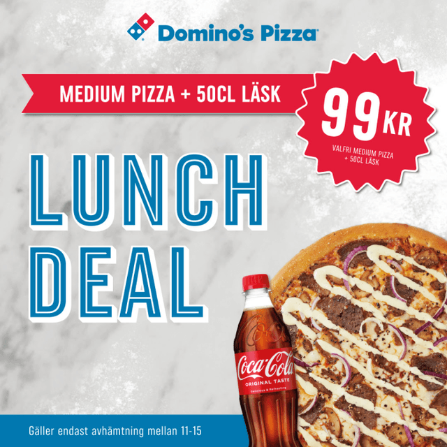 Dominos lunch deal - Pizza och dryck 99 kr vid avhämtning