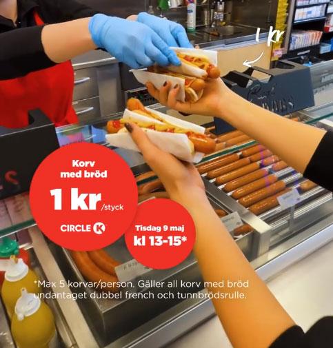 Korv med bröd för 1kr styck hos Circle K